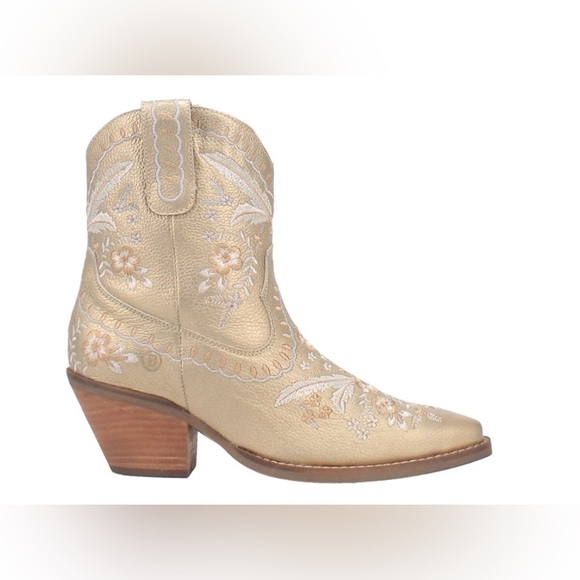 Dingo Women's gold embroidered Primrose Stacked Heel Cowboy‎ Boots size 10 new - Picture 2 of 8